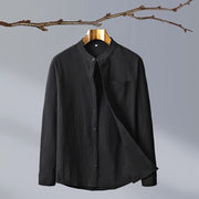 Cotton And Linen Solid Color National Style Men's Shirt