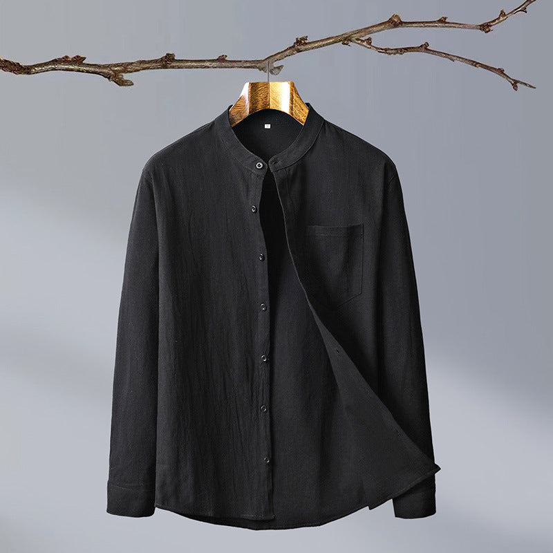 Cotton And Linen Solid Color National Style Men's Shirt