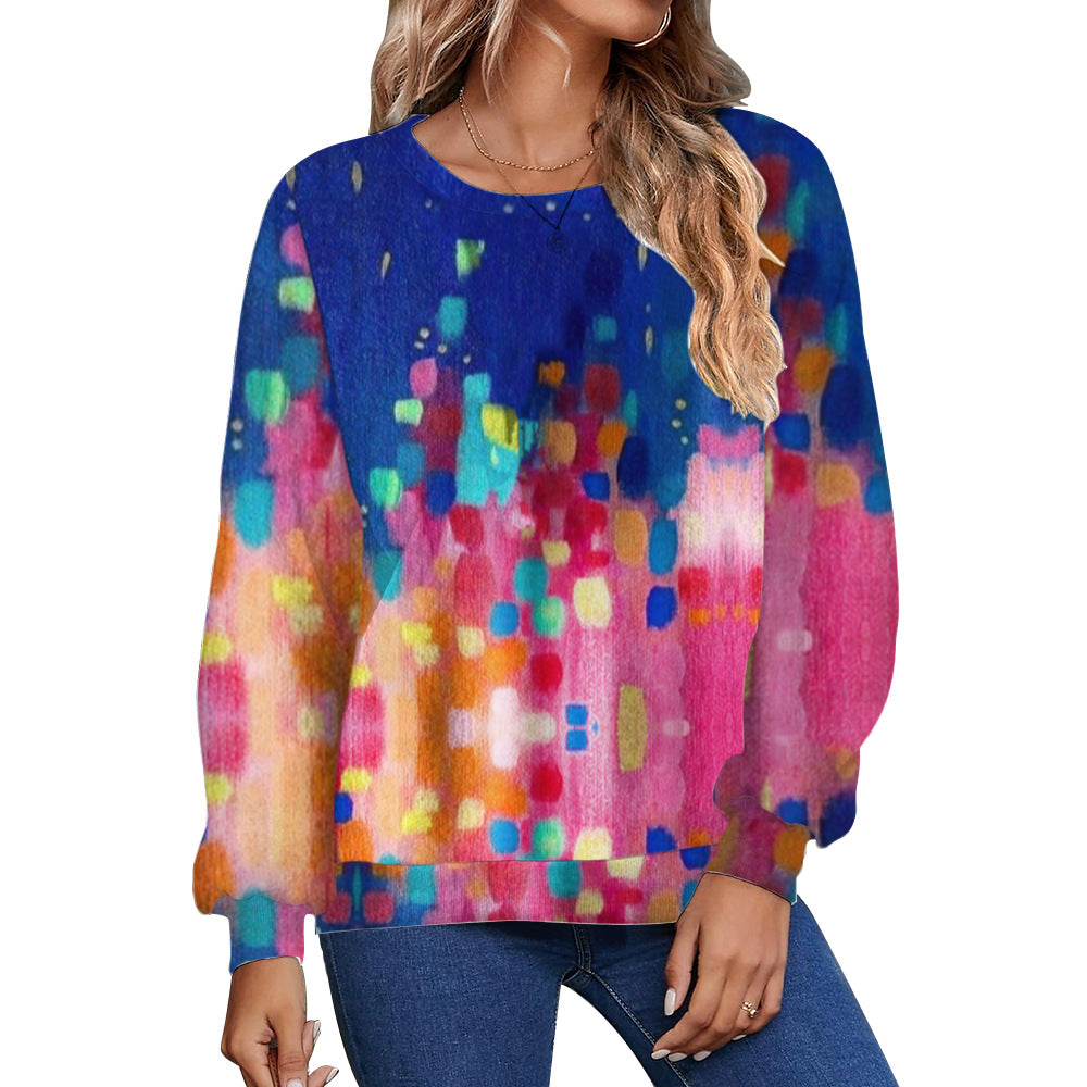 Women's Casual Fall Winter Printed Long Sleeve Round Neck Sweater