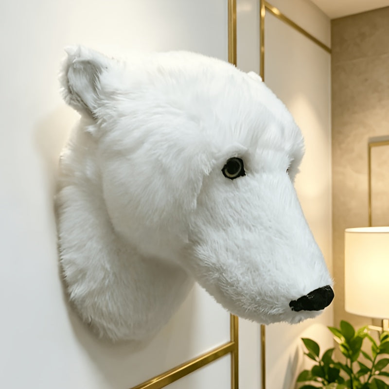 Handmade Realistic Polar Bear Head Wall Decor – White, Irregular Shape