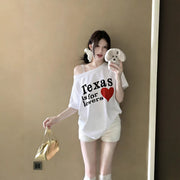 Sexy Loose Off-Shoulder Short-Sleeve T-Shirt With A Slant Neckline