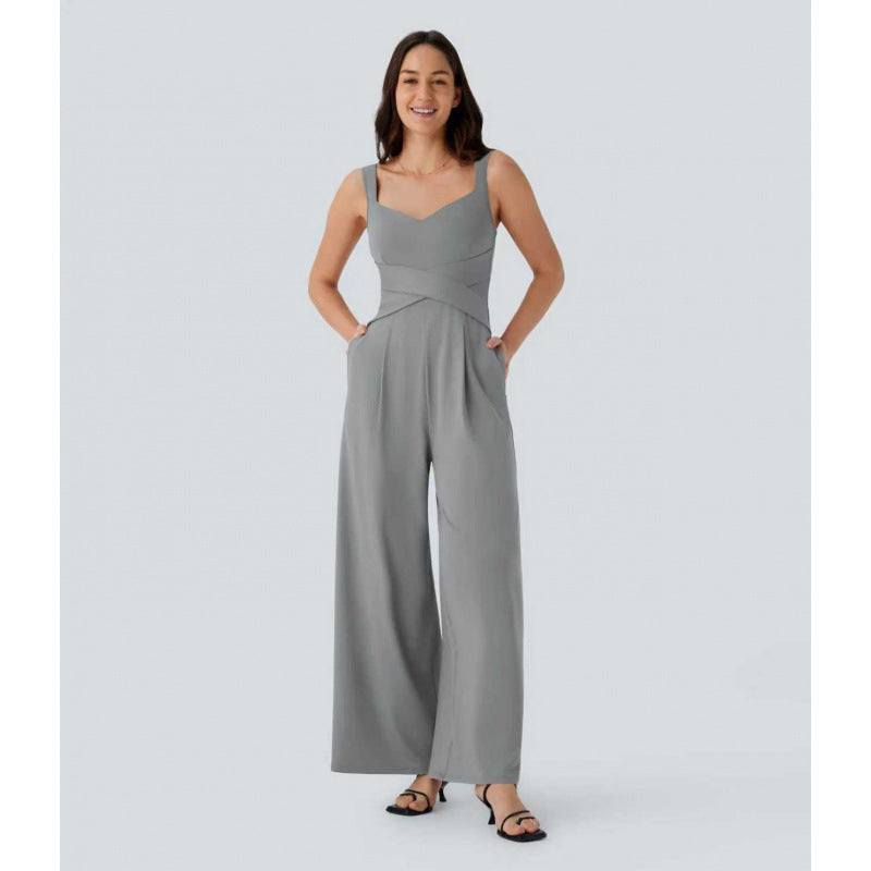 Womens Sleeveless Figure-flattering Wide-leg Jumpsuit