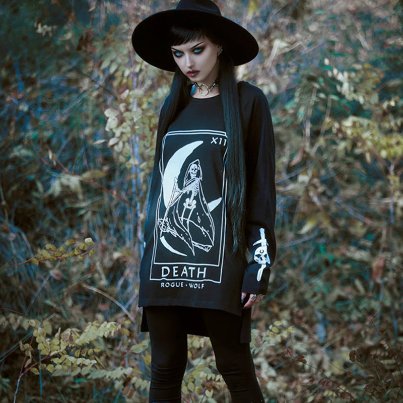 Gothic Dark Moon Letter Print Oversized Punk Sweater