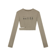 Y2K Letter Print Slim Fit Long-Sleeve Crop Top