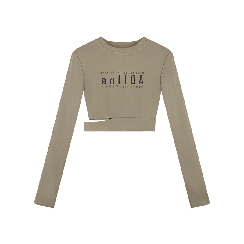 Y2K Letter Print Slim Fit Long-Sleeve Crop Top