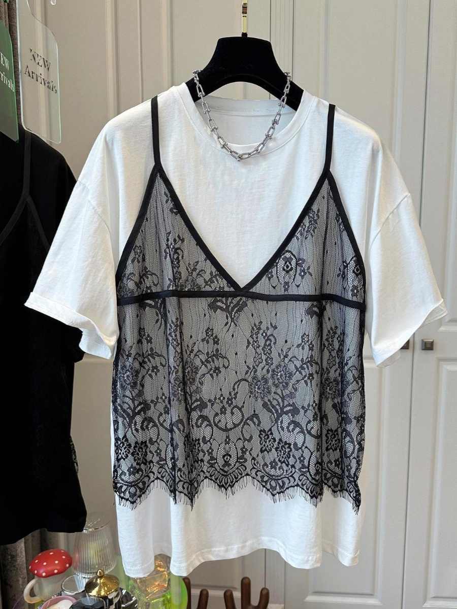 Fashion Stitching Casual Short Sleeve Fake Two Pieces