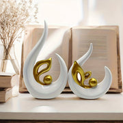 2pcs White Golden Home Decor Accent Ceramic Statue Abstract Sculptures Centerpieces Mid Century Modern Decor for Tables Coffee Table top Decorations for Living Room Desktop Shelf Dining Room Kitchen