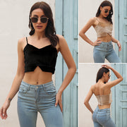 Velvet V‑Neck Slit Camisole – Slim Fit, Open‑Back Tie‑Up