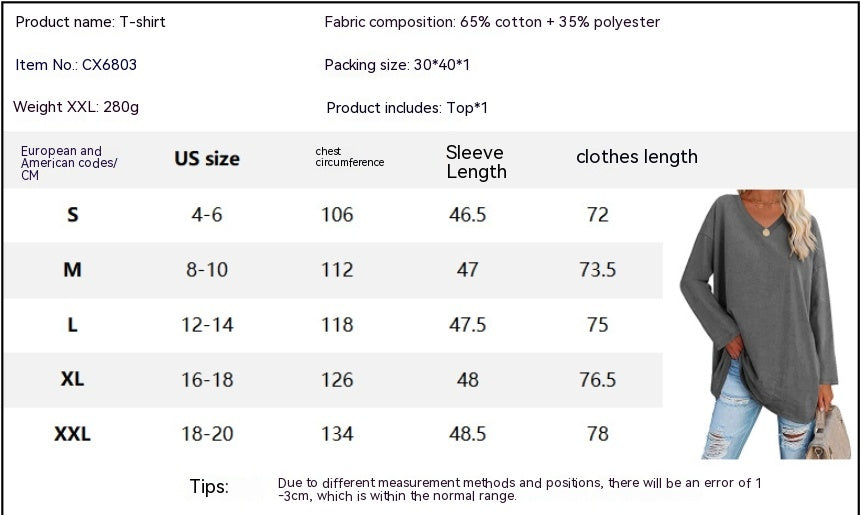 Oversized V-Neck Drop-Shoulder Casual Cotton T-Shirt