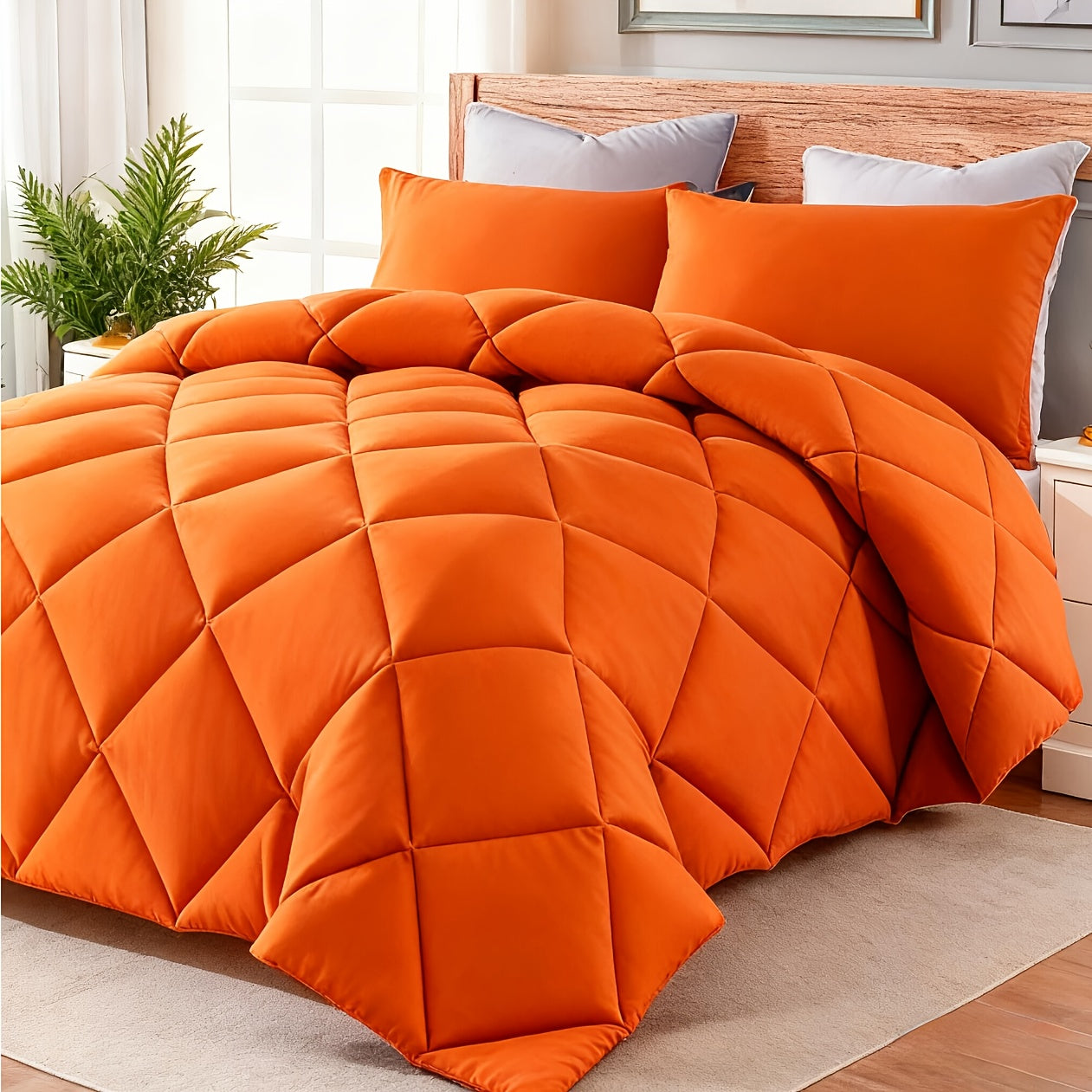 3pcs Solid Colour Checkered Comforter Set - Soft Fabric, Lightweight, All-Season, Twin/Queen/King Size Bed In A Bag, Quilt Set with Breathable Fabric And Easy Care