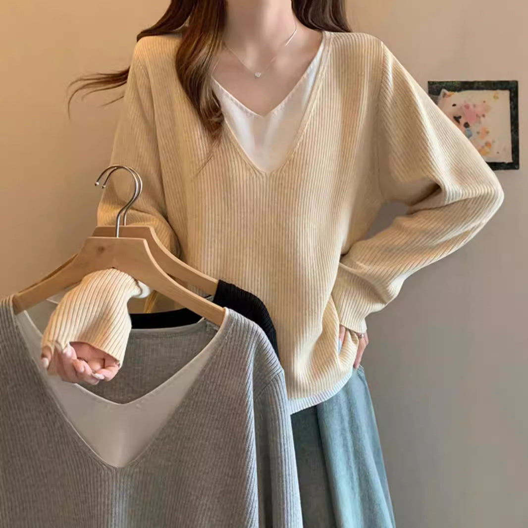 Women's V-Neck Slimming Loose Long Sleeve Top