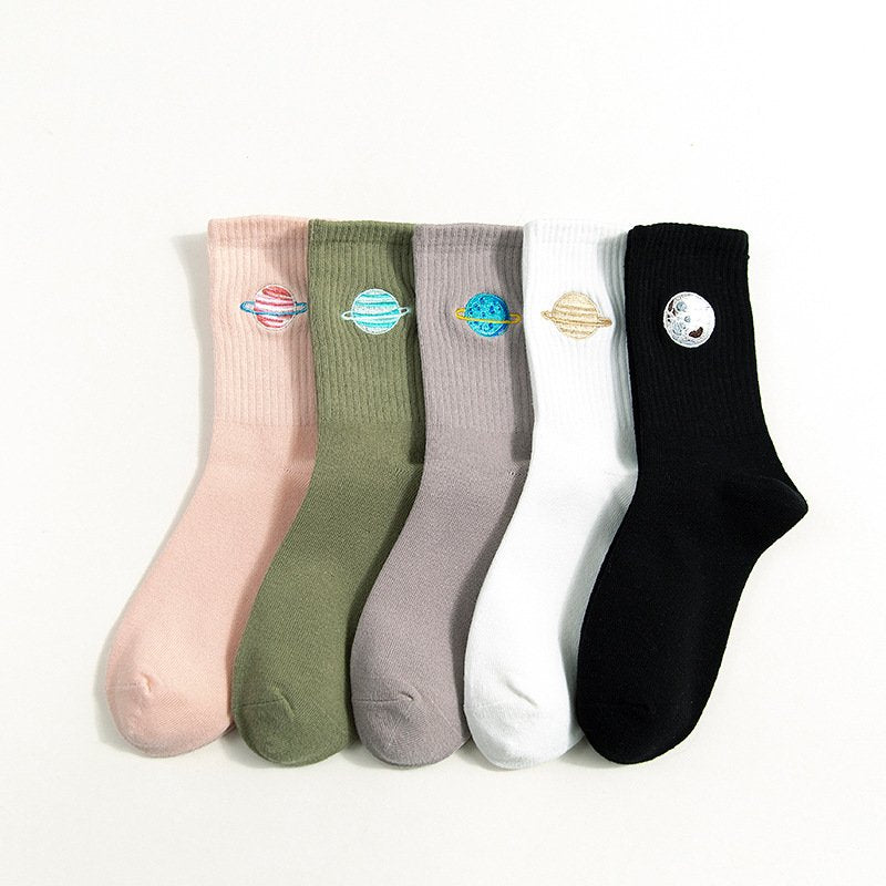 Cute Cartoon Embroidery Cotton Socks for Women