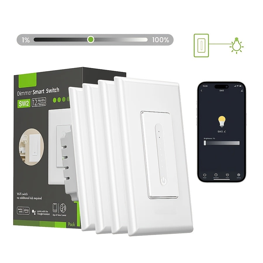 Smart Wi‑Fi Dimmer Switch with Timer – Single Pole, 4‑Pack Remote Control
