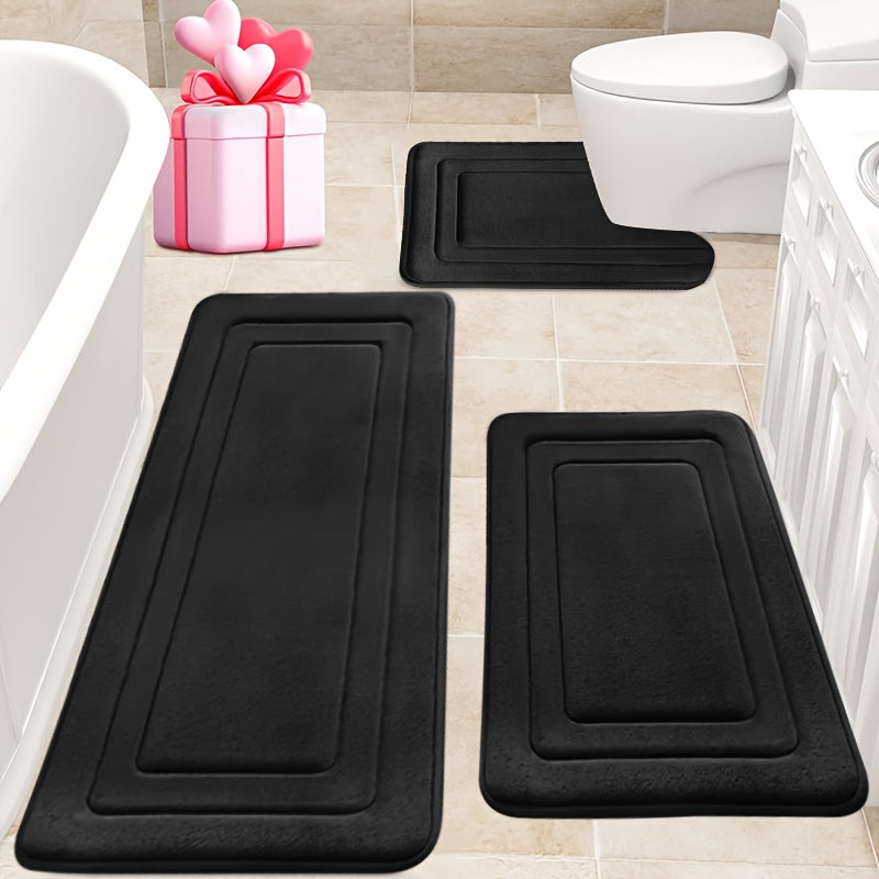 3pcs Memory Foam Bath Mat Set, Comfortable Standing Pad with U-Shaped Toilet Design. Thickened Super Absorbent Soft Carpet, Perfect for Bathroom/Shower Use, Non-Slip Floor Mat for Indoor & Outdoor...