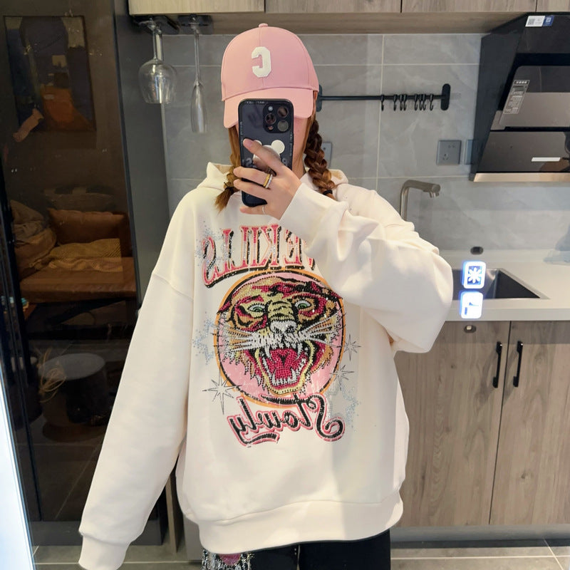 Anime Couple Pullover Sweatshirt with Diamond Detail