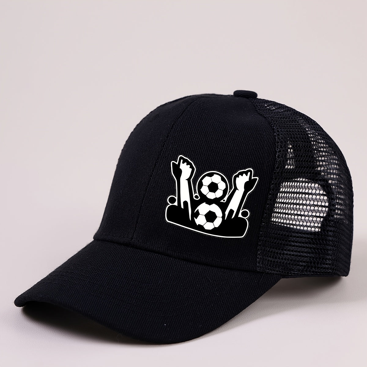 Boys Mesh Baseball Cap with A‑Z Letter and Soccer Ball Print, Unisex Sunvisor, Black
