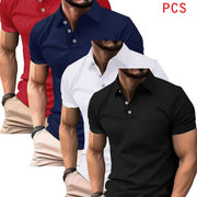 4‑Piece Quick‑Dry Polo Shirt – Breathable Stretch Polyester, Solid Color, Short Sleeve, Lapel Collar