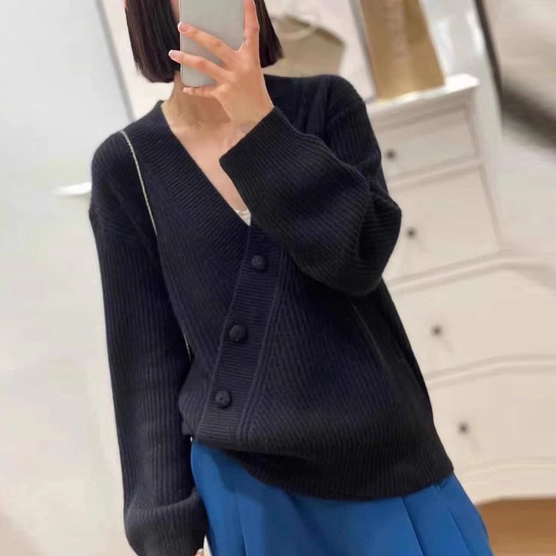 Womens Stylish V-neck Knitted Base Top Sweater