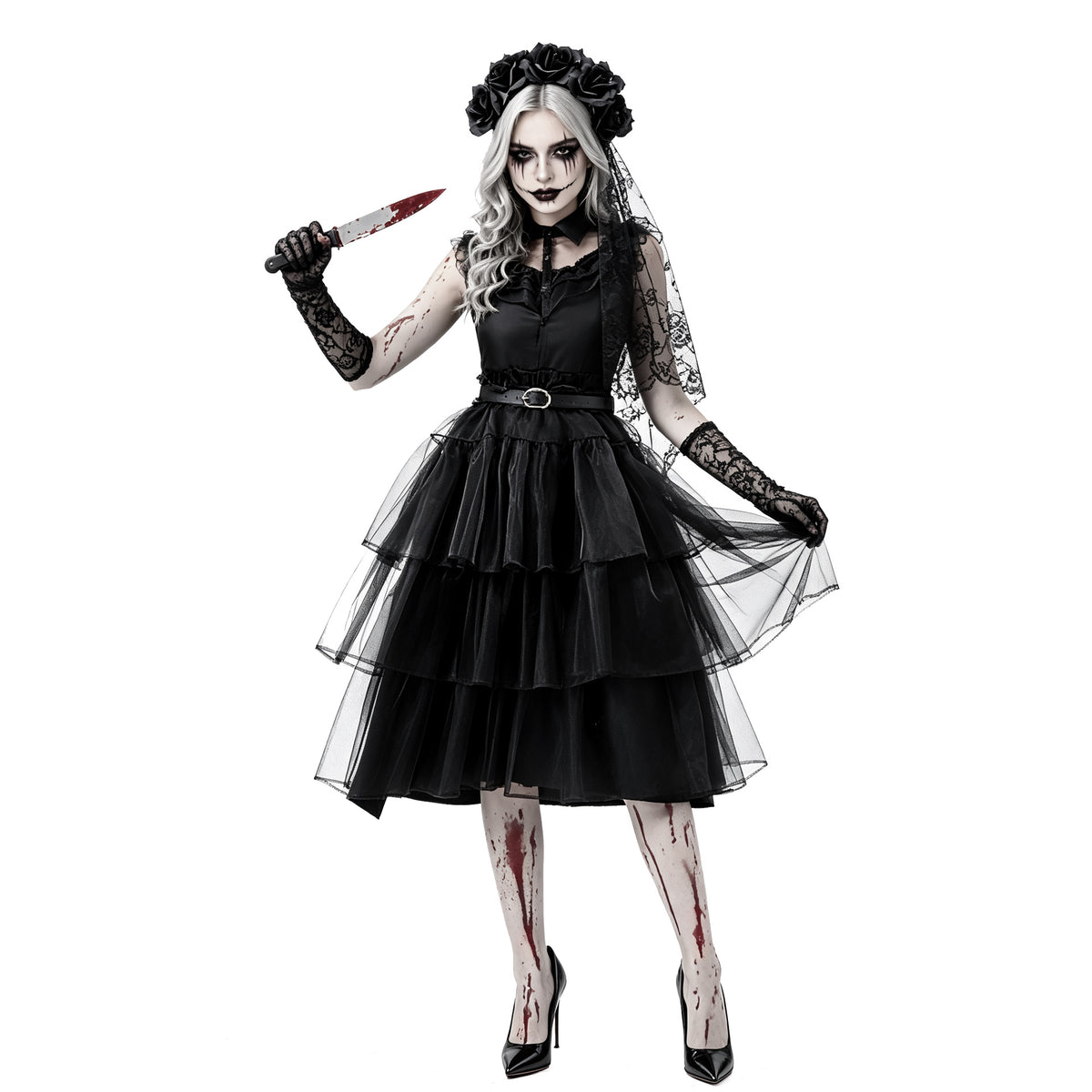 Spooky Zombie Bride Costume Set for Halloween Cosplay