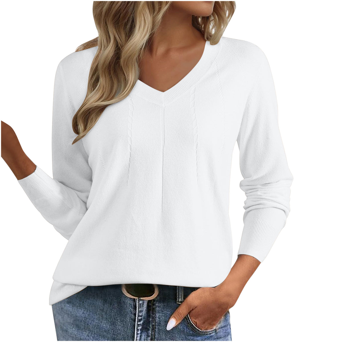 Solid Color Women's V-neck Pullover Sweater Long Sleeved Fashionable Slim Fit Women's Knitted Base Sweater