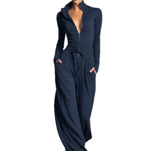 Women's Sexy Zippered Sports Jumpsuit Long Sleeve Romper