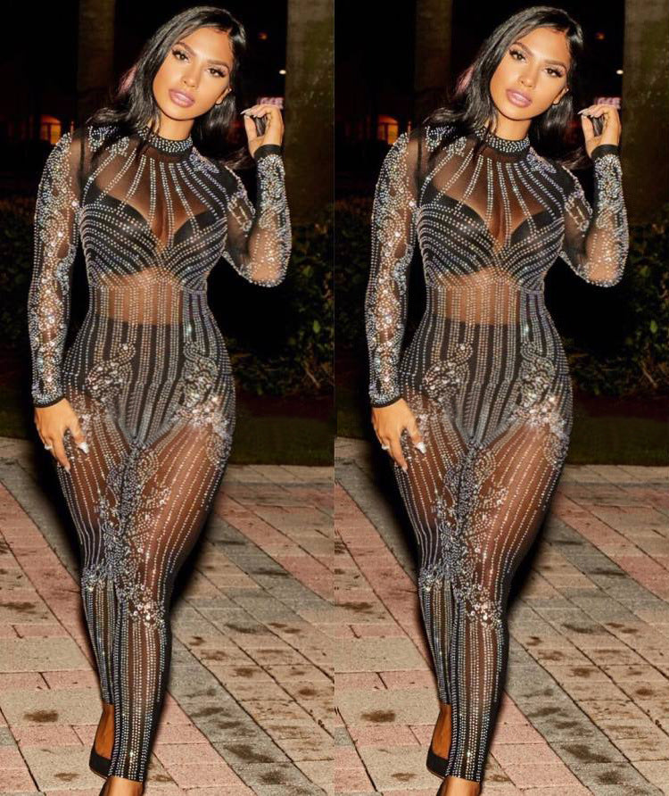 Sparkling Mesh Rhinestone Women's Jumpsuit