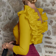 Elegant Ruffle Neck Women's Top Sexy Chic Blouse