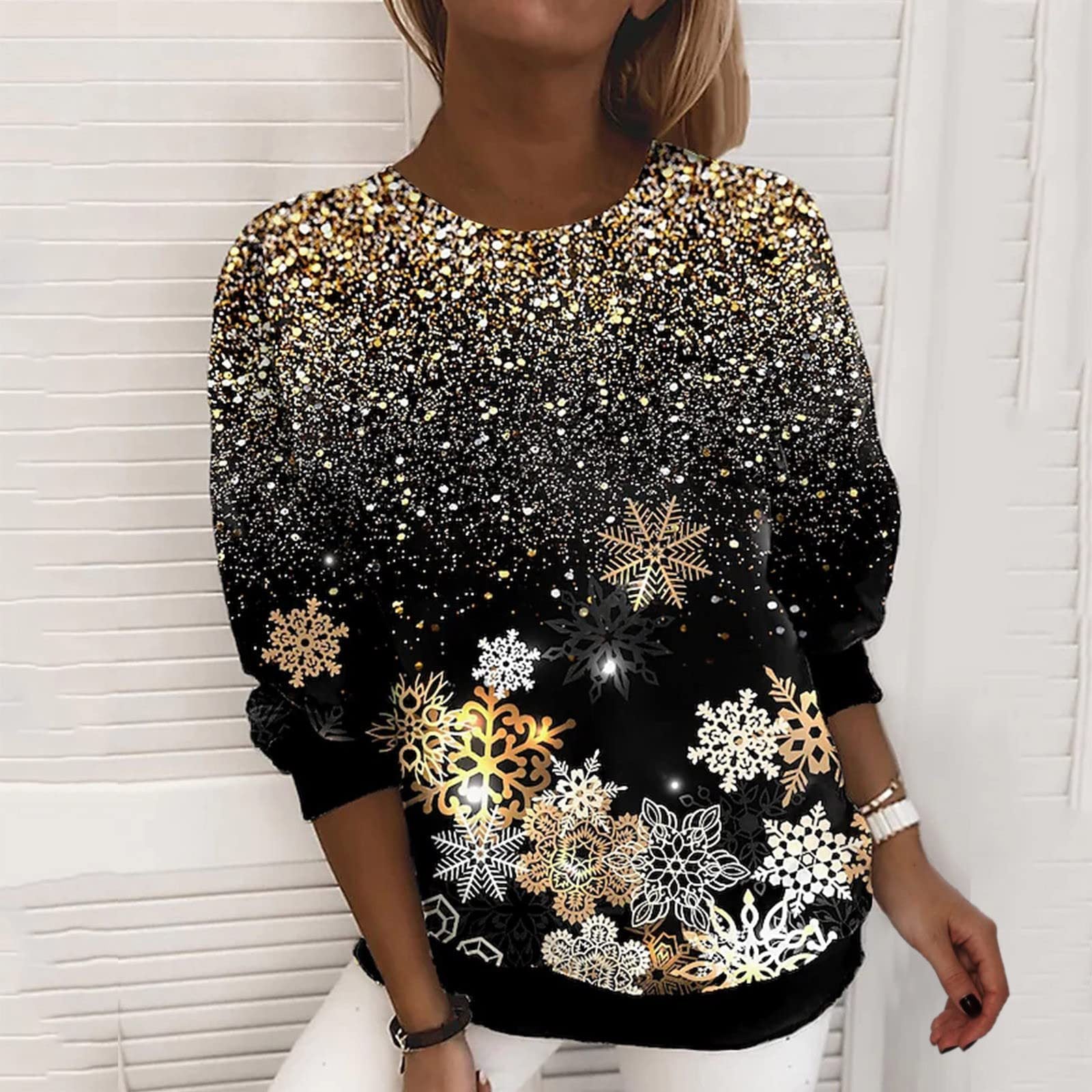 Festive 3D Print Christmas Sweater for Women