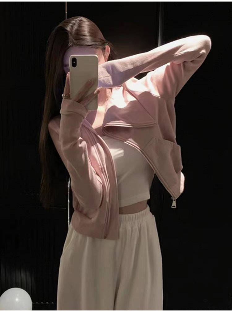 Edgy Oblique Zip Turtleneck Cotton Sweater Coat