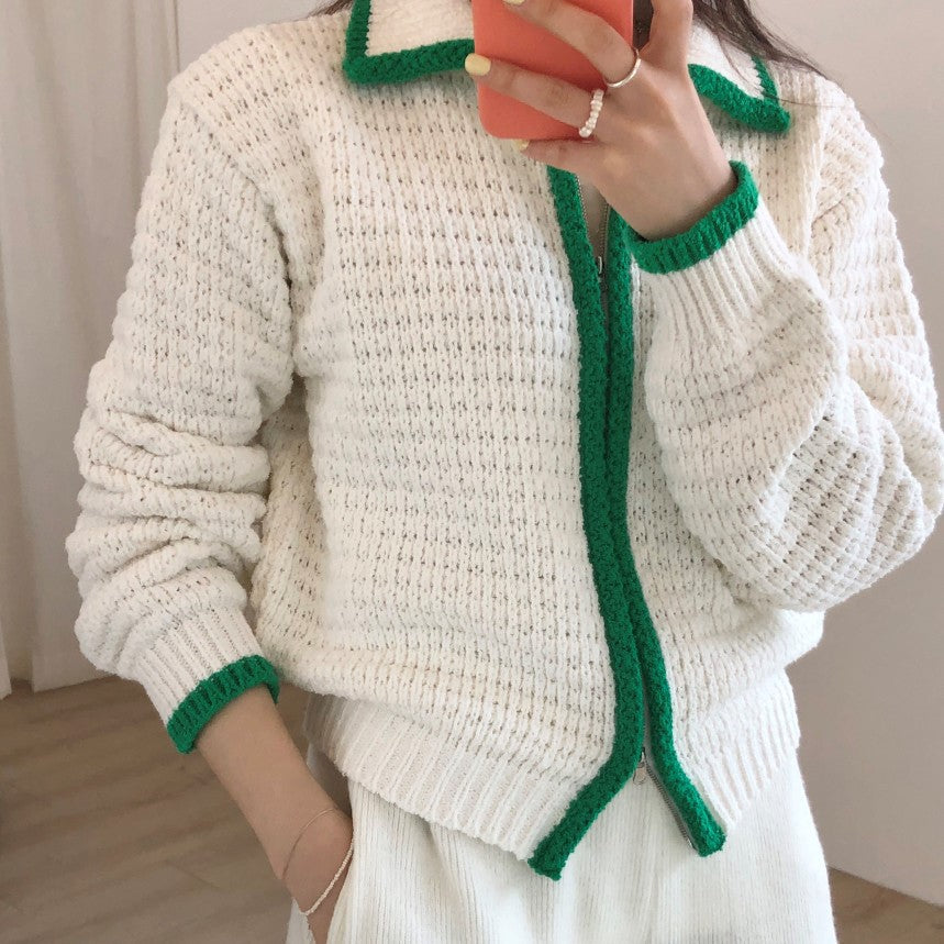 Vintage Lapel Zip Cardigan Sweater Coat