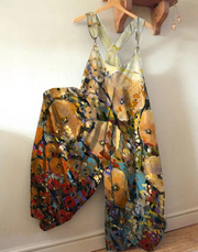 Bohemian Style Colorful Patchwork Overalls Wide-leg Jumpsuit For Women