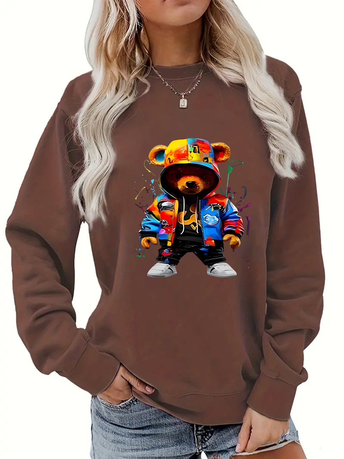 Cozy Cartoon Brushed Hoodie with Heel Collar