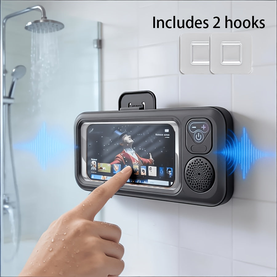 Wireless Shower Phone Holder with Audio – 360° Adjustable Wall Mount, Touchscreen Support