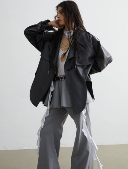 Metallic Silver Cutout Stretch Halter Bodysuit