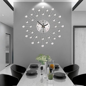 13" Modern Metallic Wall Clock - Silent Movement, Decorative Iron Design with Glass Crystal Accents for Living Room, Bedroom, or Office Decor