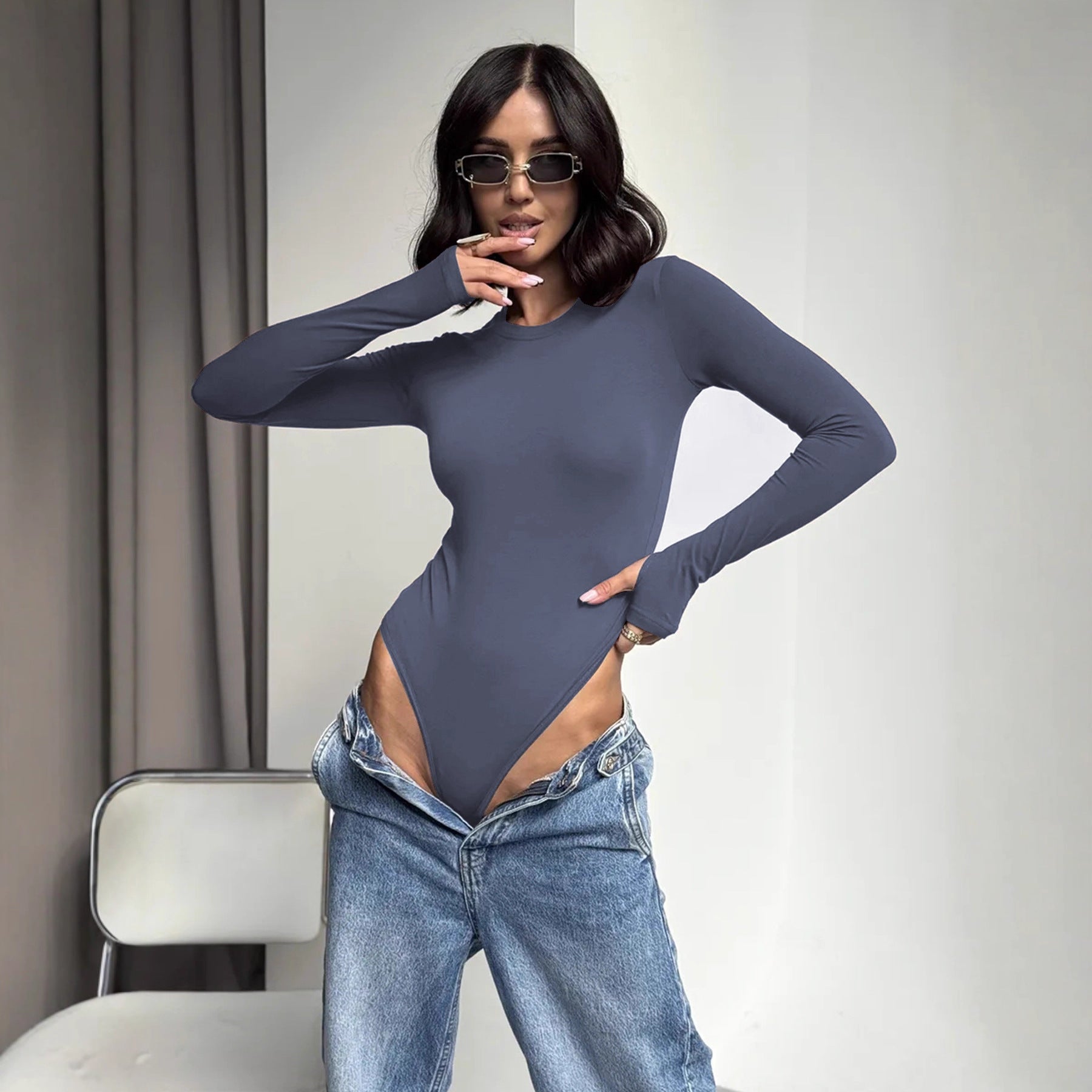 Women's Long-Sleeve Seamless Layering Bodysuit