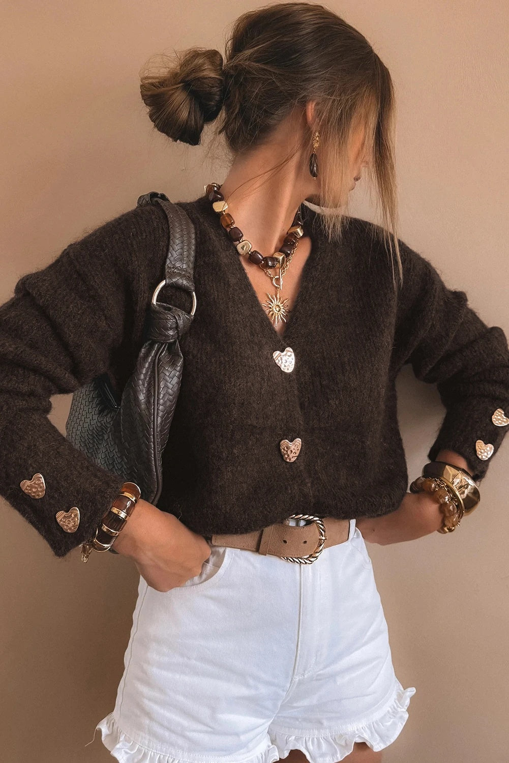 Loose Metal Buckle Sweater Cardigan Coat Women