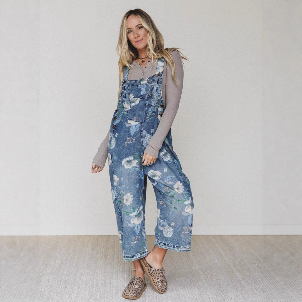 Women's Printed Denim Straight-Leg Trousers