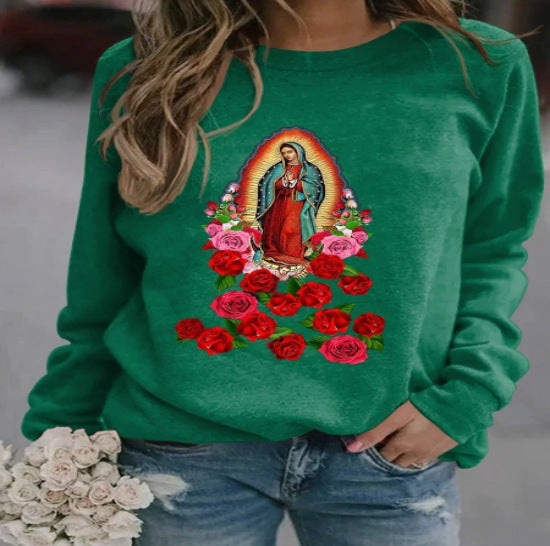 Women's Printed Loose Round Neck Long Sleeve Sweater