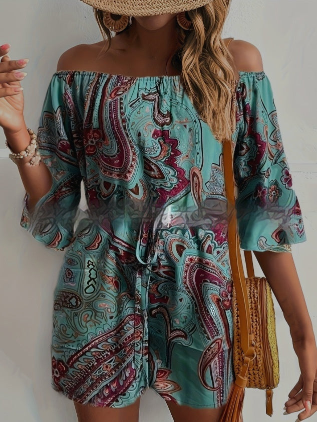 Women's Ethnic Off-shoulder One-piece Shorts