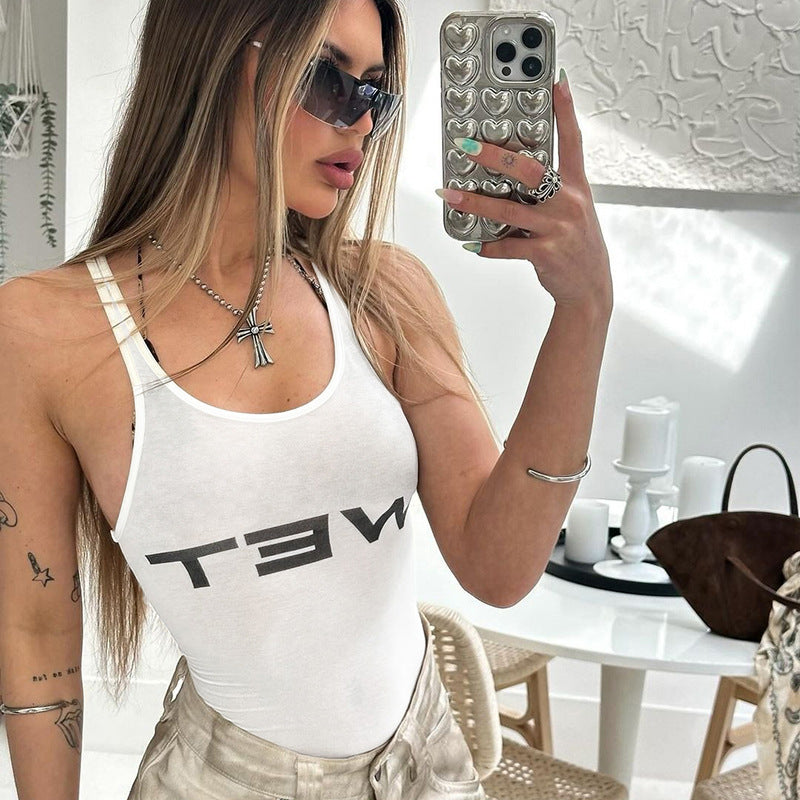 Sexy Square Collar Sleeveless Digital Print Romper