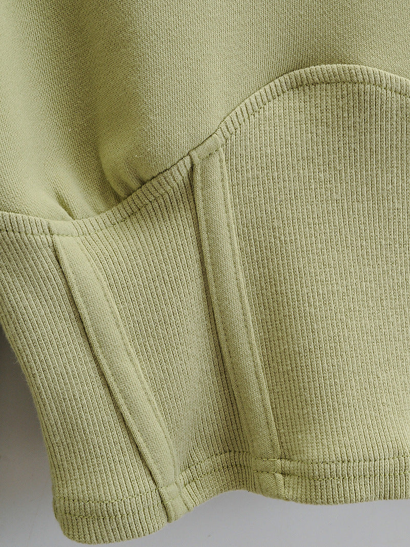 European And American Slim Fitting Navel Solid Hooded Sweater