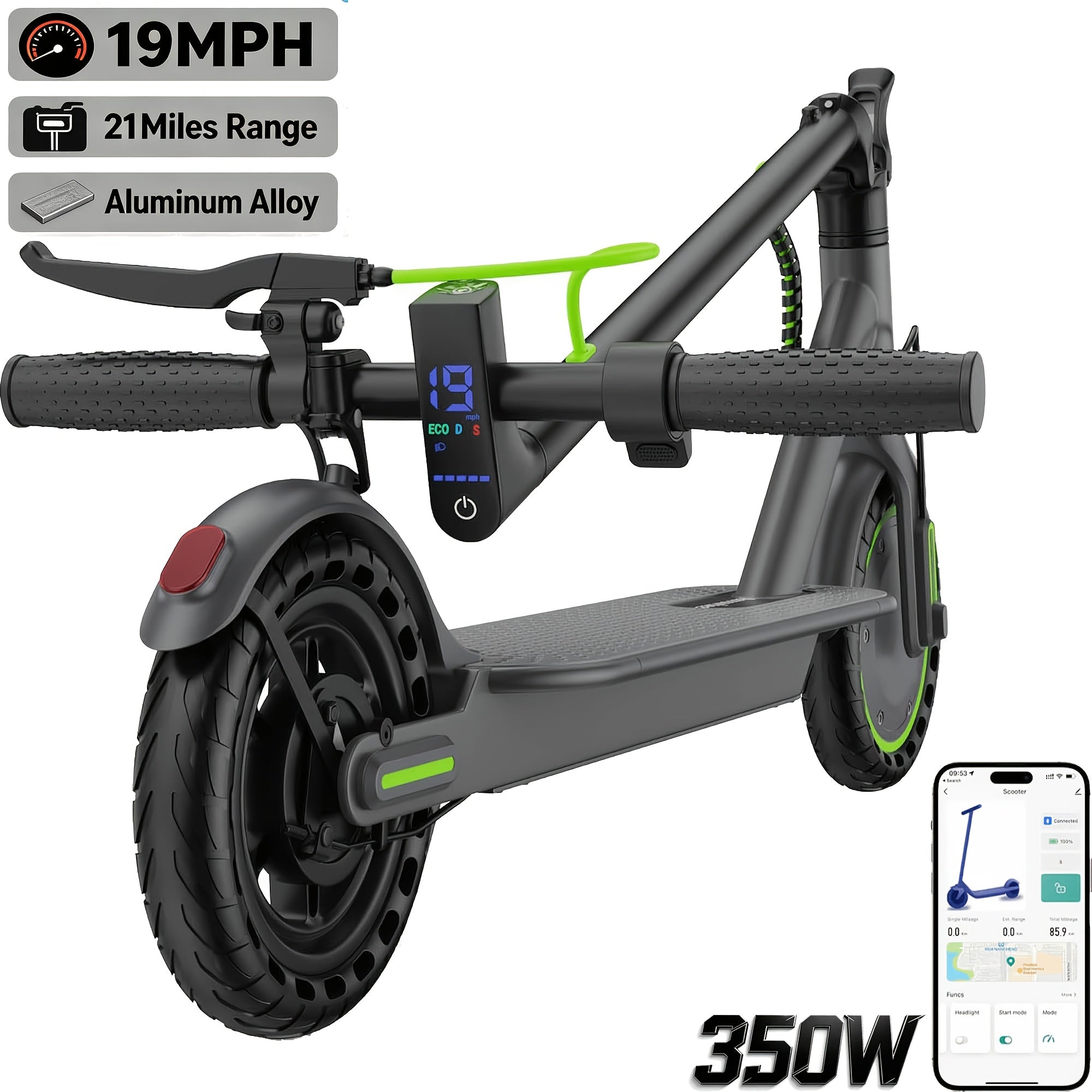 Folding Electric Scooter with Optional 350W or 500W Motor, High-Capacity Battery, Anti-Skid Solid Tires, Long Range, Adjustable Speed up to 20 MPH, Designed for Adult Commuting
