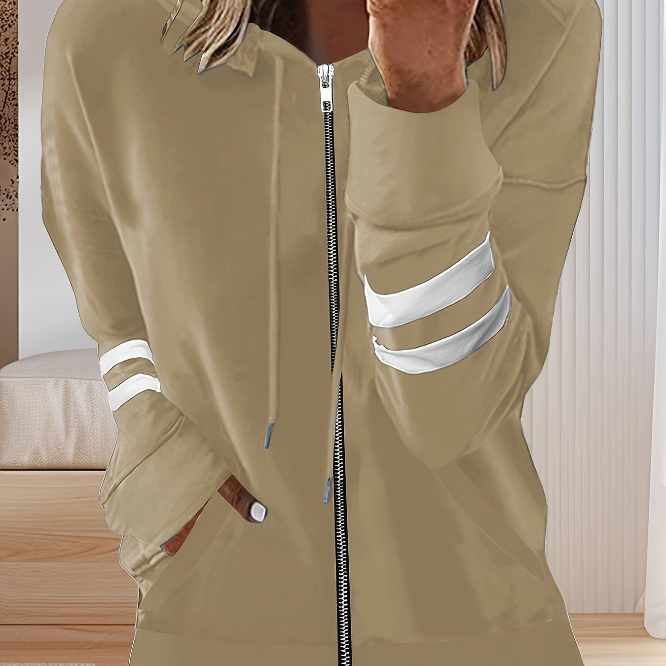 Plus Size Women's Zippered Color-Block Casual Jacket