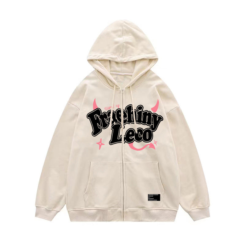 Women's Printed Zip-Up Hooded Cardigan Sweater Coat