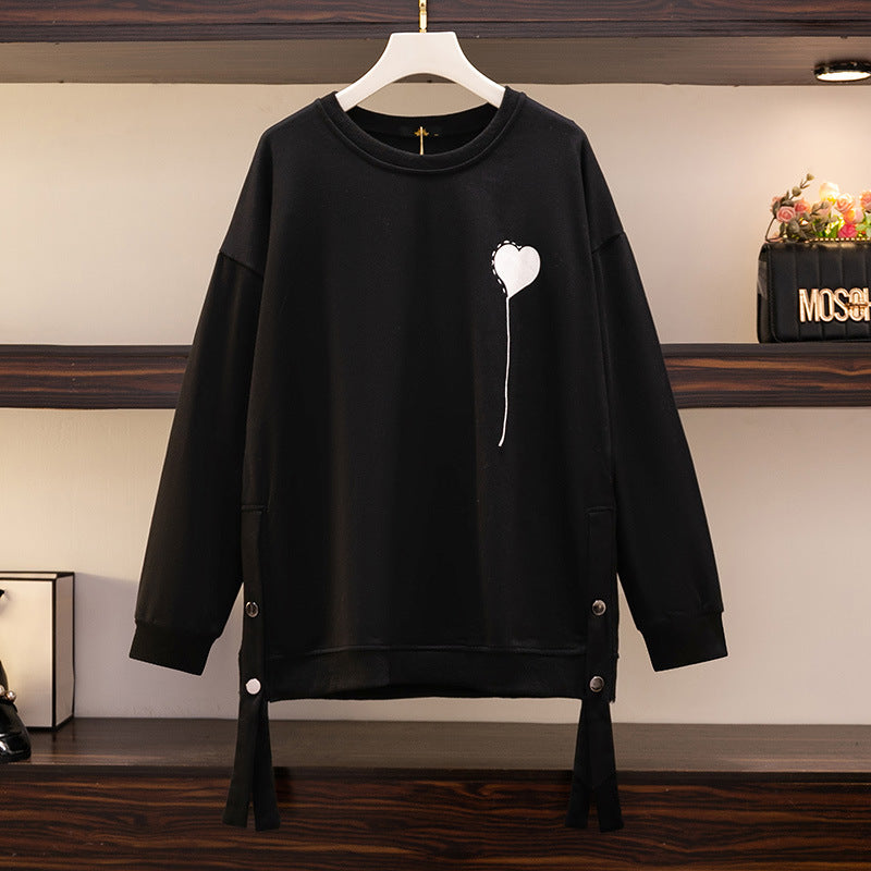 Plus Size Round Neck Cotton Pullover Sweatshirt