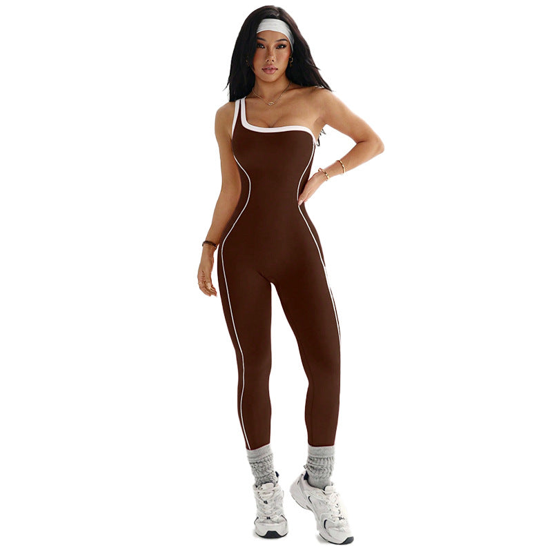 Womens Fashionable One-Shoulder Strappy Sports Jumpsuit