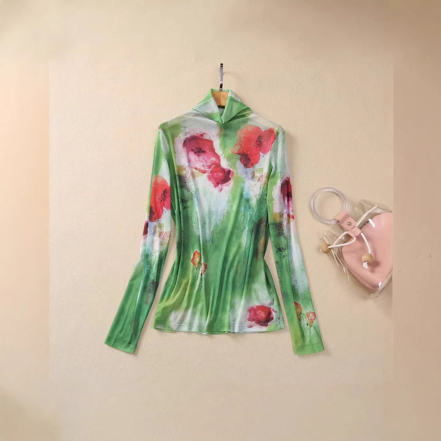 Womens High-neck 3D-cut Printed Top