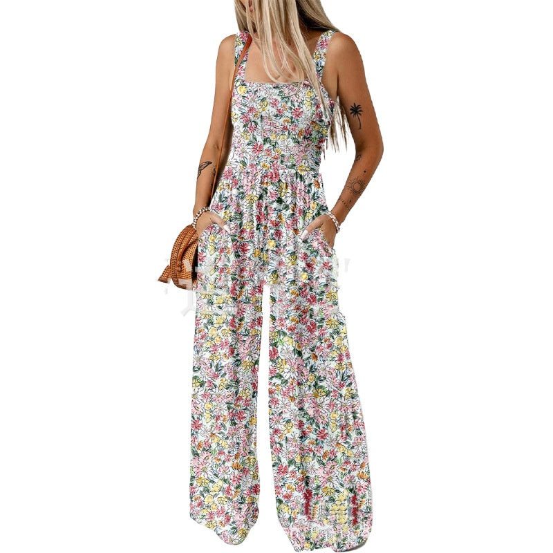 Women's Strappy Loose Printed Jumpsuit