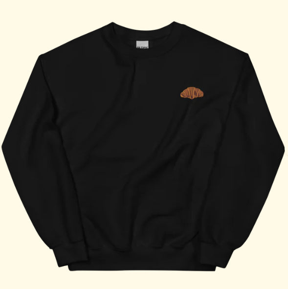 Chic Croissant Print Round-Neck Streetwear Sweatshirt